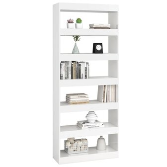 Boekenkast/kamerscherm 80x30x198 cm bewerkt hout hoogglans wit 4