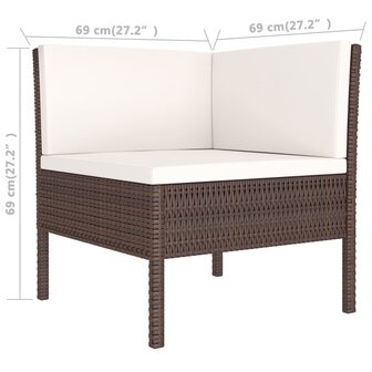 3-delige Loungeset met kussens poly rattan bruin 6