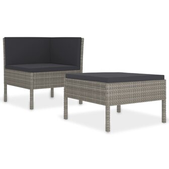 2-delige Loungeset met kussens poly rattan grijs 2