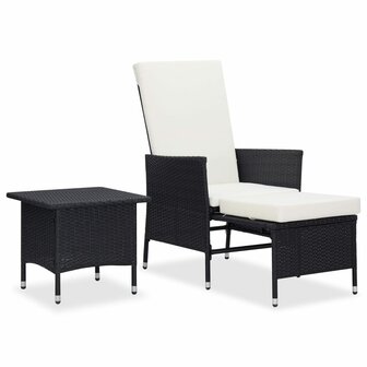 2-delige Loungeset met kussens poly rattan zwart 1