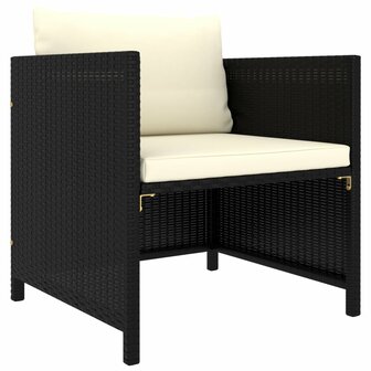 4-delige Loungeset met kussens poly rattan zwart 6