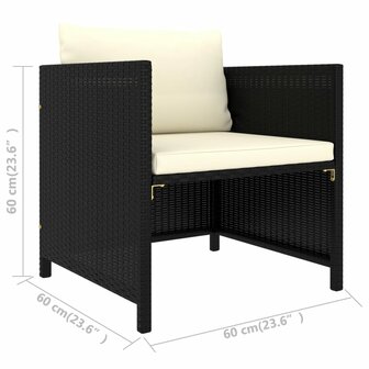 4-delige Loungeset met kussens poly rattan zwart 10