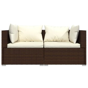 3-delige Loungeset met kussens poly rattan bruin 4