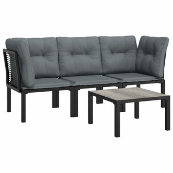 4-delige Loungeset poly rattan zwart en grijs 3