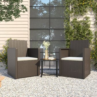 3-delige Loungeset met kussens poly rattan zwart 1