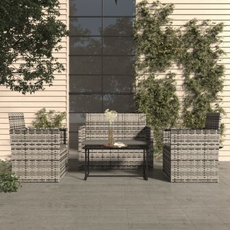 4-delige Loungeset met kussens poly rattan grijs 1