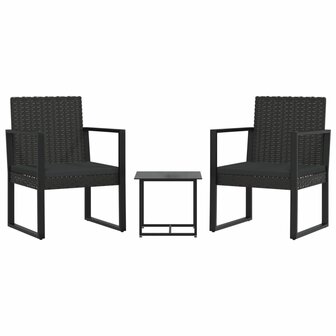 3-delige Loungeset met kussens poly rattan zwart 2