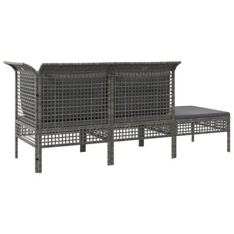 3-delige Loungeset met kussens poly rattan grijs 6