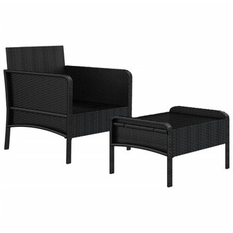 2-delige Loungeset met kussens poly rattan zwart 4