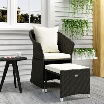 2-delige Loungeset met kussens poly rattan zwart 1