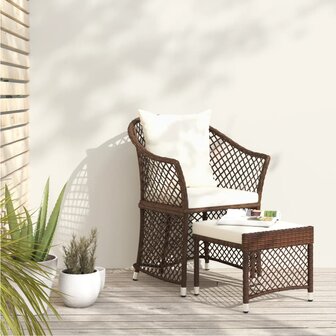 2-delige Loungeset met kussens poly rattan bruin 1