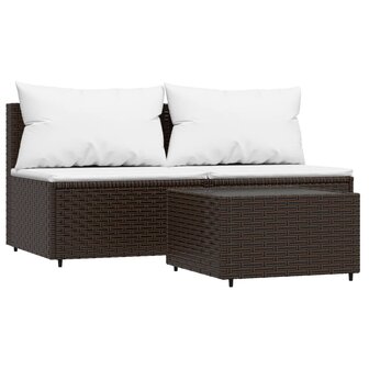 3-delige Loungeset met kussens poly rattan bruin 2