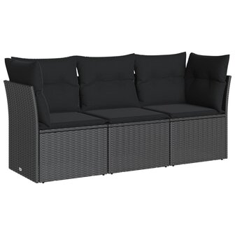 3-delige Loungeset met kussens poly rattan zwart 2