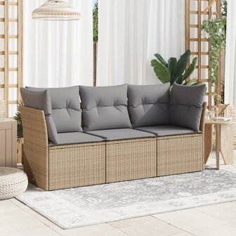 3-delige Loungeset met kussens poly rattan beige 1