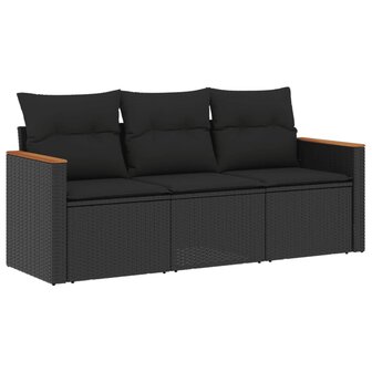 3-delige Loungeset met kussens poly rattan zwart 2