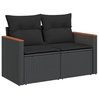 3-delige Loungeset met kussens poly rattan zwart 4