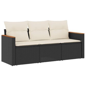 3-delige Loungeset met kussens poly rattan zwart 2