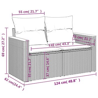 3-delige Loungeset met kussens poly rattan zwart 8