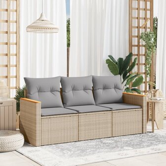 3-delige Loungeset met kussens poly rattan gemengd beige 1