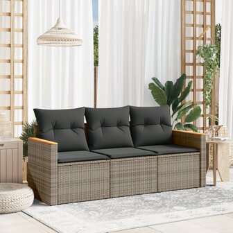 3-delige Loungeset met kussens poly rattan grijs 1