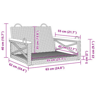 Schommelbank 63x62x40 cm poly rattan grijs 9