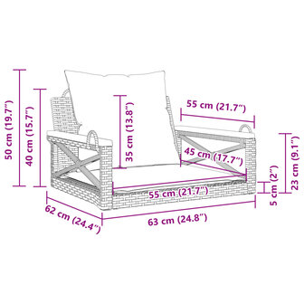 Schommelbank met kussens 63x62x40 cm poly rattan zwart 9