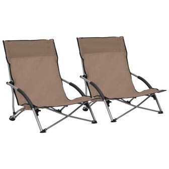 Strandstoelen 2 st inklapbaar stof taupe 1