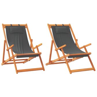 Strandstoelen 2 st inklapbaar stof grijs 2