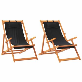 Strandstoelen 2 st inklapbaar stof zwart 2