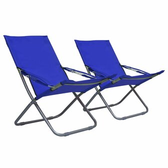 Strandstoelen 2 st inklapbaar stof blauw 1