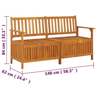 Opbergbankje met kussen 148 cm massief acaciahout 8