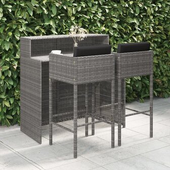 3-delige Tuinbarset met kussens poly rattan grijs 1