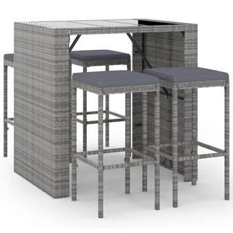 5-delige Tuinbarset met kussens poly rattan grijs 2