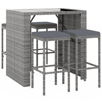 5-delige Tuinbarset met kussens poly rattan grijs 3