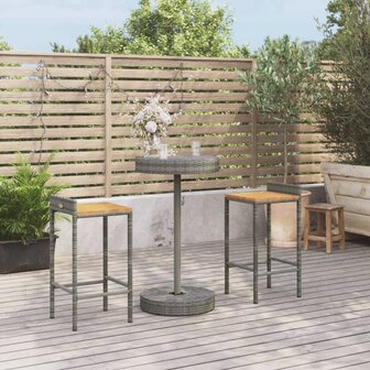 3-delige Tuinbarset poly rattan en massief acaciahout grijs 1