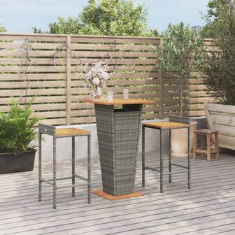 3-delige Tuinbarset poly rattan en massief acaciahout grijs 1