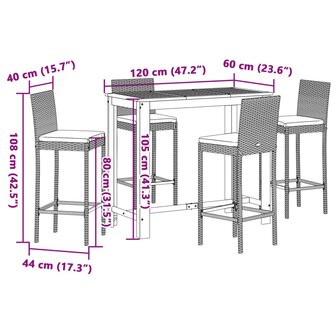 5-delige Tuinbarset massief acaciahout en poly rattan grijs 11