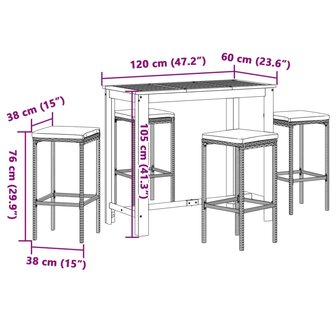 5-delige Tuinbarset massief acaciahout en poly rattan grijs 11