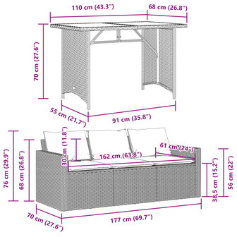 2-delige Tuinset met kussens poly rattan zwart 11