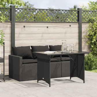 2-delige Tuinset met kussens poly rattan zwart 1