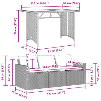 2-delige Tuinset met kussens poly rattan zwart 11