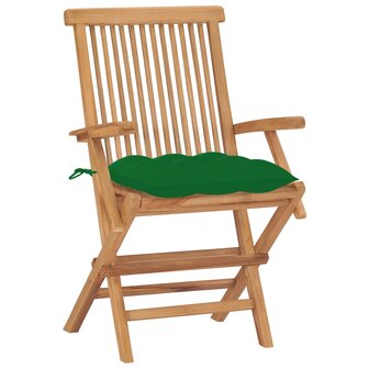 Tuinstoelen 2 st met groene kussens massief teakhout 2