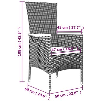 Tuinstoelen 2 st met kussens poly rattan grijs 8