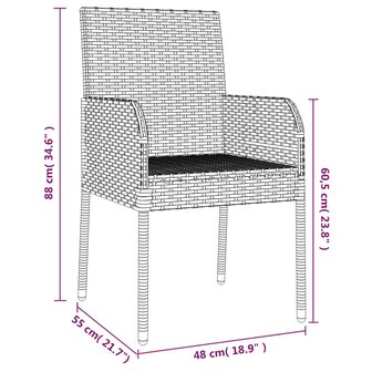 Tuinstoelen 2 st met kussens poly rattan zwart 9