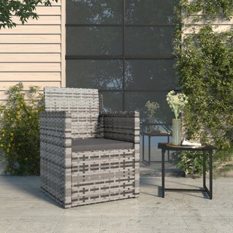 Tuinstoel met kussens poly rattan grijs 1