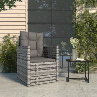 Tuinstoel met kussens poly rattan grijs 1