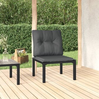 Tuinstoel met kussens poly rattan zwart en grijs 1