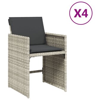 Tuinstoelen 4 st met kussens poly rattan lichtgrijs 2