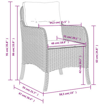 Tuinstoelen 2 st met kussens poly rattan bruin 10