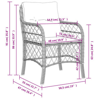 Tuinstoelen 2 st met kussens poly rattan grijs 10